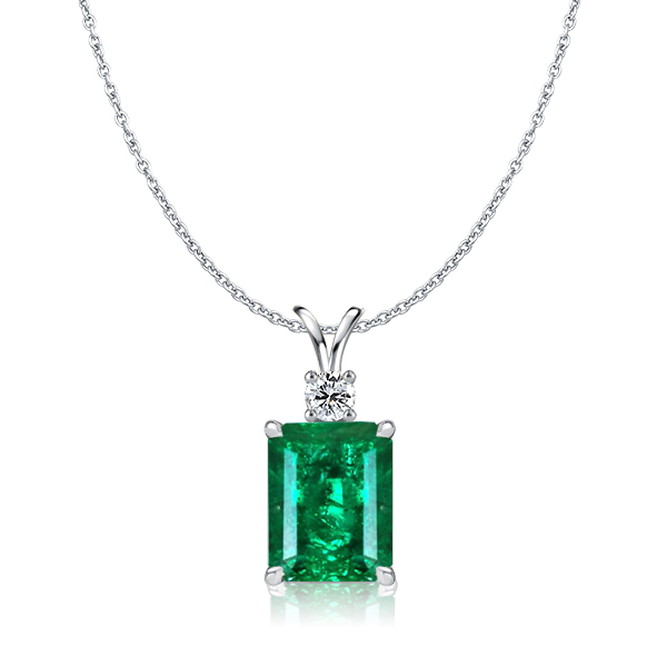 

Italo Emerald Cut Emerald Green Pendant Necklace For Women, White