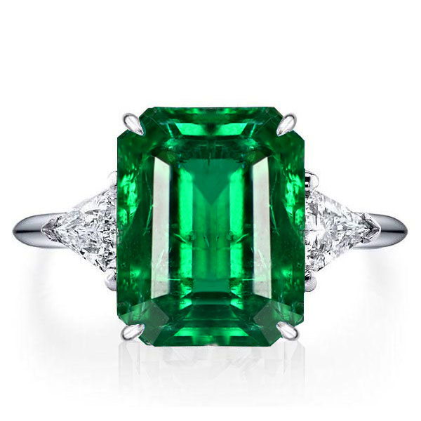 

Italo Green Emerald Ring Three Stone Emerald Cut Engagement Ring, White