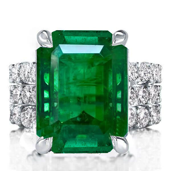 

Emerald Cut Emerald Green Engagement Ring Set 3PC Wedding Set, White