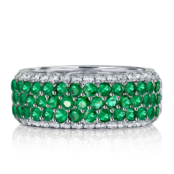 

Five Row Emerald Green Micro Pave Eternity Wedding Band For Women, White