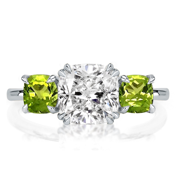 

Italo Three Stone Cushion Cut Peridot Engagement Ring, White