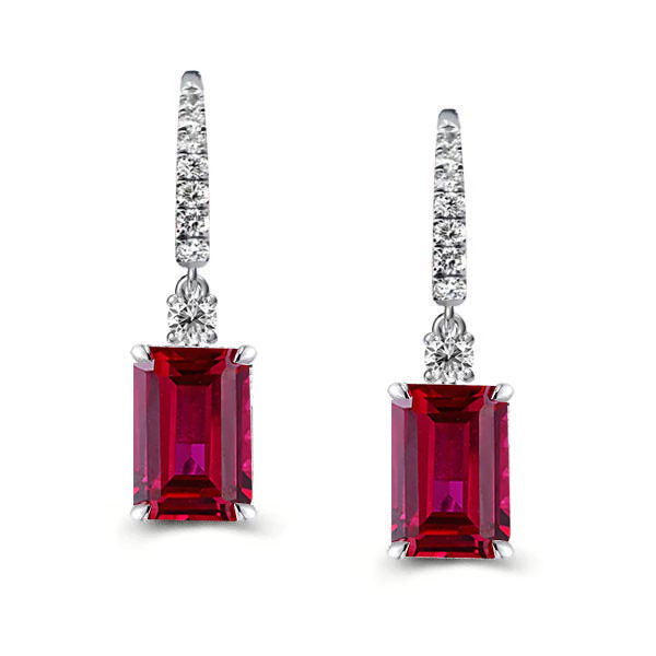 

Italo Emerald Cut Drop Earrings Ruby Earrings For Women, White