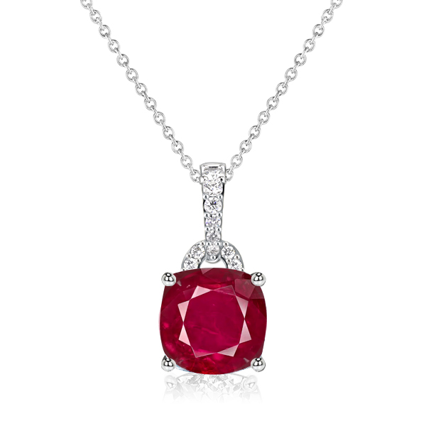 

Italo Cushion Ruby Pendant Necklace For Women, White