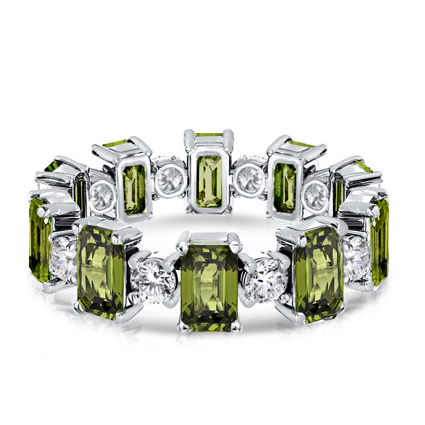 

Alternating Emerald & Round Peridot Wedding Band For Women, White