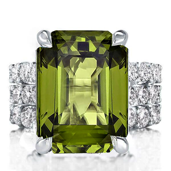 

Emerald Cut Peridot Engagement Ring Set 3PC Wedding Set, White