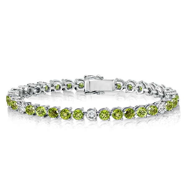 

3 Prong Round Cut Peridot Tennis Bracelet For Women, White