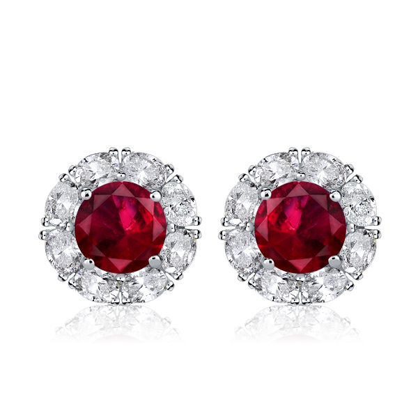 

Classic Halo White & Ruby Sapphire Stud Earrings