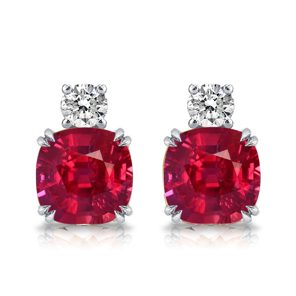 

Cushion Cut Ruby Sapphire Stud Earrings For Women, White