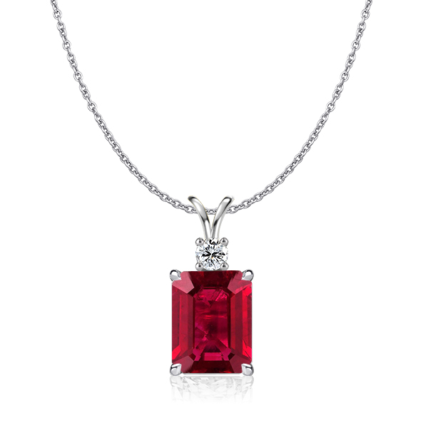 

Italo Emerald Cut Emerald Ruby Pendant Necklace For Women, White