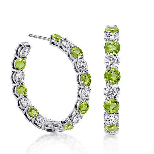 

Italo Alternating Peridot & White Round Sliver Hoop Earrings