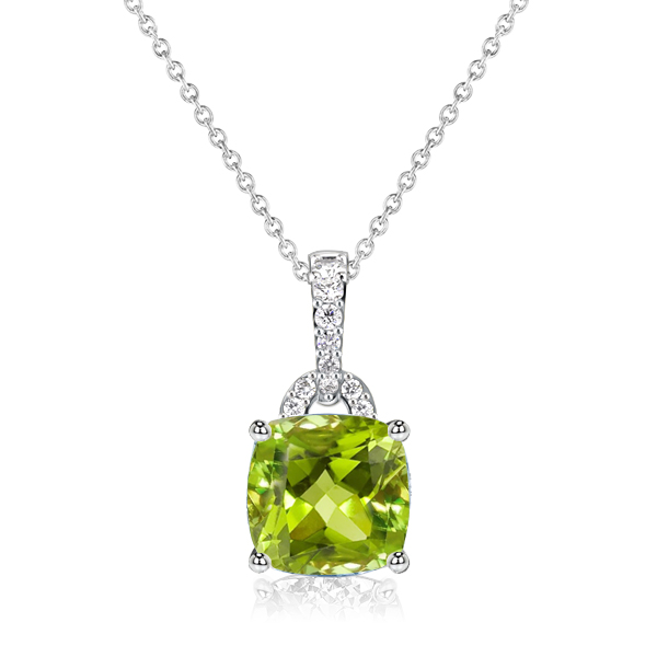 

Italo Peridot Cushion & Round Cut Pendant Necklace For Women, White