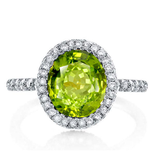 

Italo Halo Peridot Oval Cut Engagement Ring For Women, White