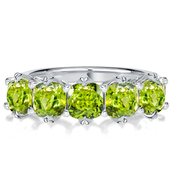 

Italo Peridot Cushion Cut Five Stone Wedding Band For Women, White