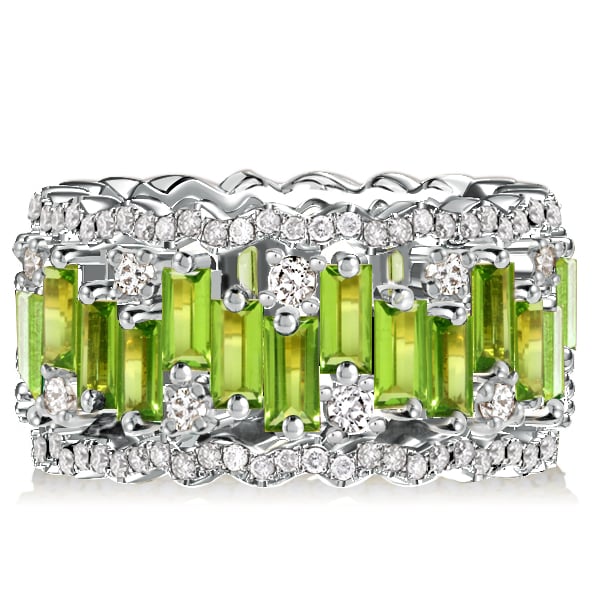 

Italo Peridot Baguette Cut Eternity Wedding Band For Women, White