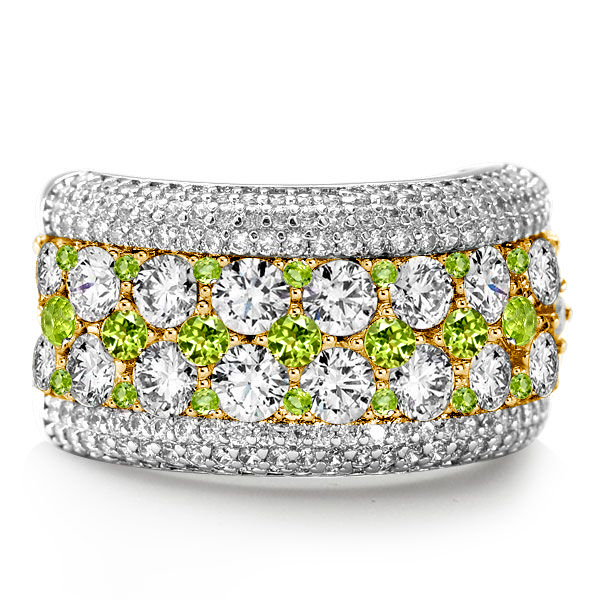 

Two Tone Peridot & White Multi Row Wedding Band For Women