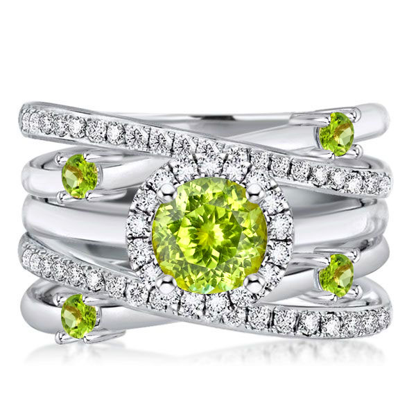 

Italo Halo Peridot Round Cut Engagement Rings Sets For Women, White