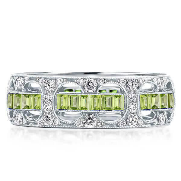 

Italo Milgrain Peridot Rope Through The Hole Unique Wedding Band, White