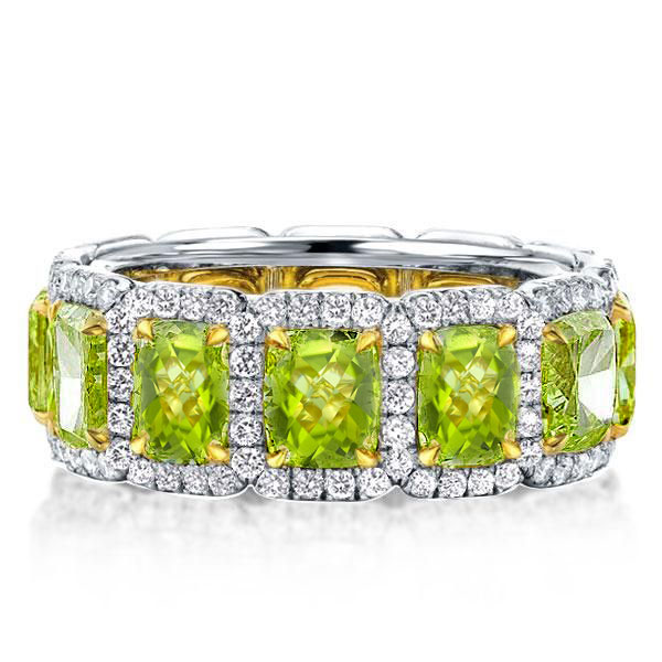 

Italo Two Tone Peridot Cushion Eternity Wedding Band For Women, White