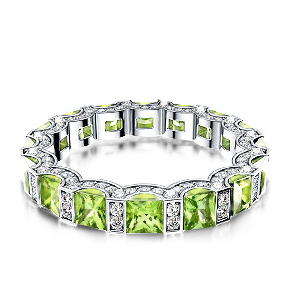 

Italo Peridot & White Princess Cut Eternity Wedding Band