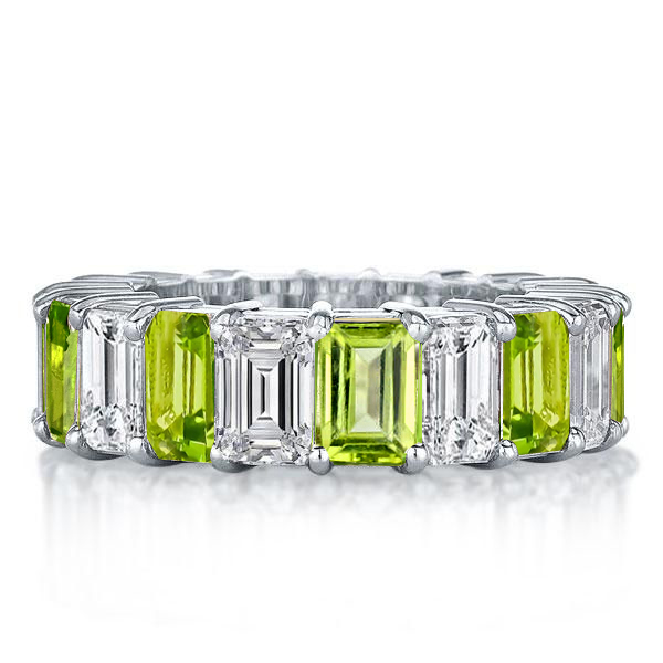 

Italo Peridot & White Emerald Cut Eternity Wedding Band Ring
