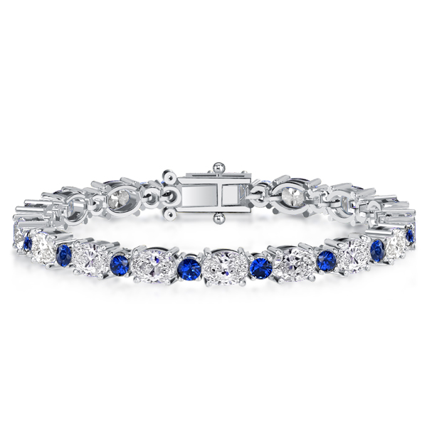 

Oval & Round Cut Blue Sapphire Tennis Bracelet For Women, White