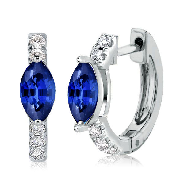 

Italo Blue Marquise Cut Blue Sapphire Hoop Earrings For Women, White