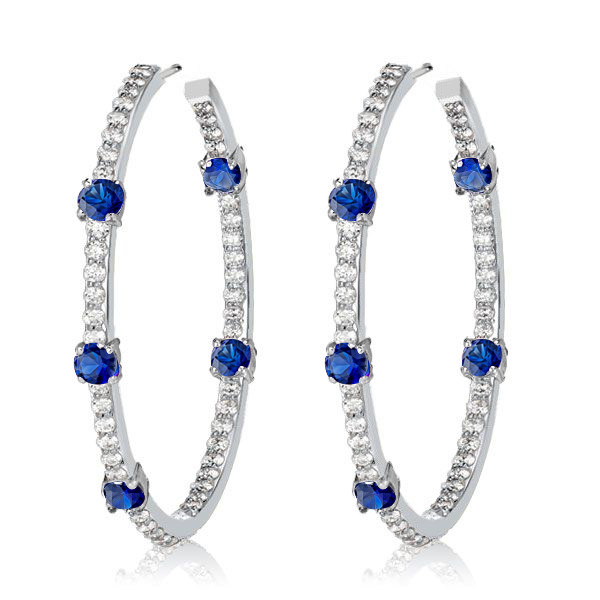 

Italo In Out Round Blue Sapphire Hoop Earrings For Women, White