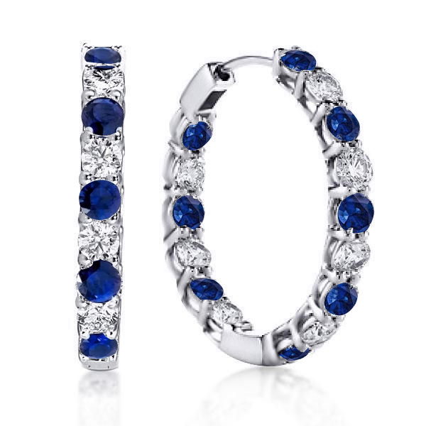 

Italo Classic Blue & White Round Sliver Hoop Earrings For Women