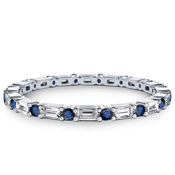 

Italo Blue & White Baguette Eternity Wedding Band For Women