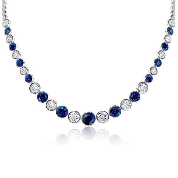 

Italo Classic Blue & White Bezel Round Tennis Necklace For Women