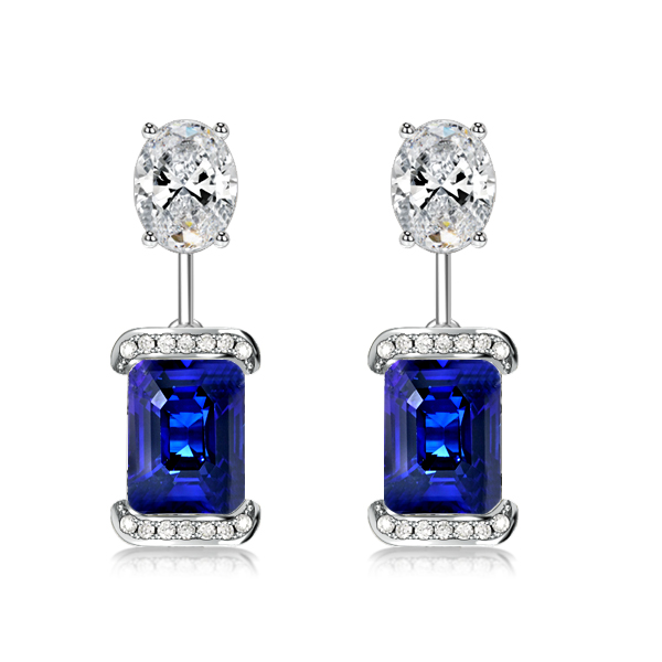 

Blue Oval & Emerald Cut Drop Earrings For Women Silver Earrings, White
