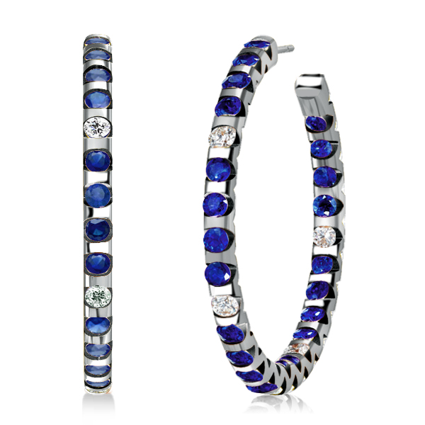 

Italo In Out Blue Round Hoop Earrings For Women Sliver Earrings, White