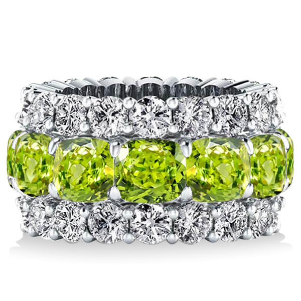 

Italo Peridot Cushion Cut Eternity Wedding Band For Women, White