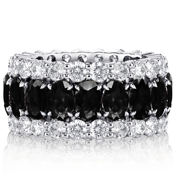 

Italo Black Sapphire Oval Cut Triple Row Wedding Band For Women, White