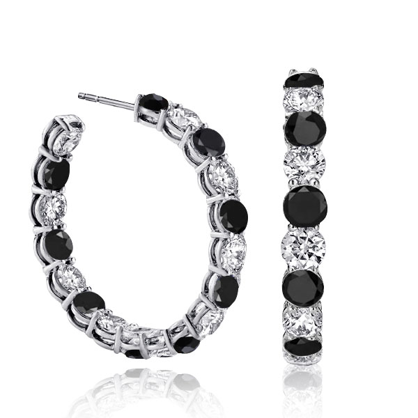 

Italo Classic Black Sapphire Round Hoop Earrings Sliver Earrings, White