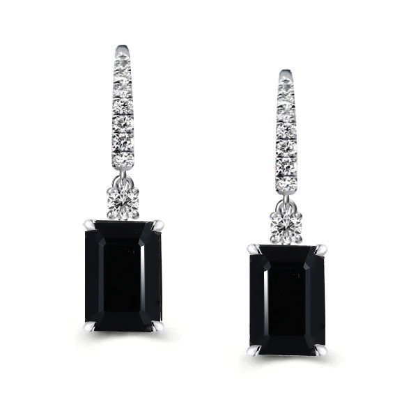 

Italo Black Emerald Cut Drop Earrings For Women Sliver Earrings, White
