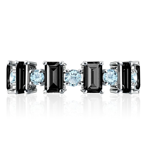 

Black Baguette Eternity Wedding Band For Women Aquamarine Ring, White