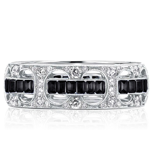 

Italo Black Rope Through The Hole Unique Black Wedding Band, White