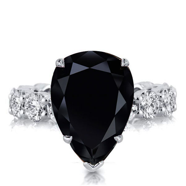 

Black Sapphire Pear Cut Engagement Ring For Women Promise Ring, White