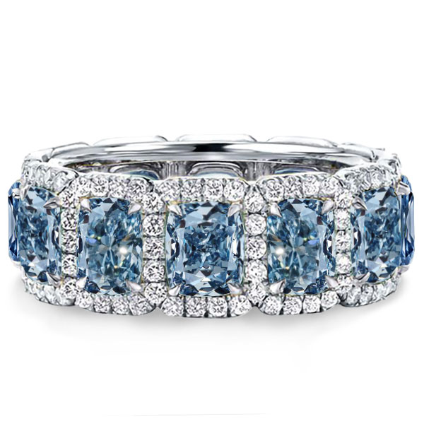 

Italo Blue Topaz Band Ring Cushion Cut Eternity Band For Women, White