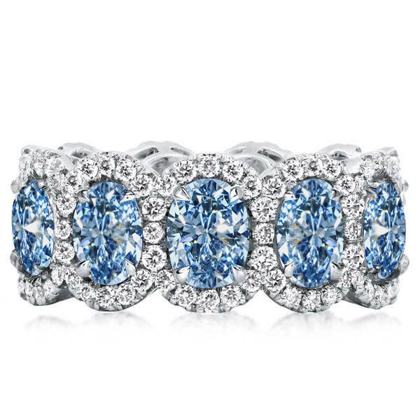 

Italo Halo Oval Cut Blue Topaz Band Ring Eternity Wedding Band, White