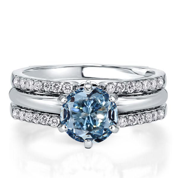 

Italo Blue Topaz Inset Guard Enhancers Engagement Rings Sets, White