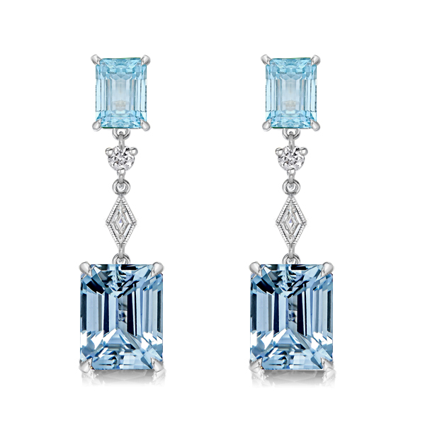 

Italo Emerald Cut Blue Topaz Earrings In Sterling Silver, White