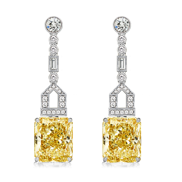 

Yellow Topaz Emerald Cut Drop Earrings For Women Vintage Earrings, White