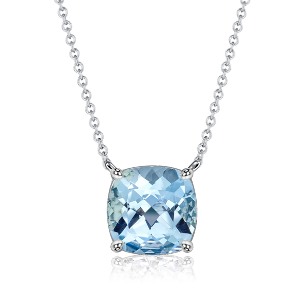 

Italo Cushion Cut Aquamarine Necklace Solitaire In 925 Silver, White