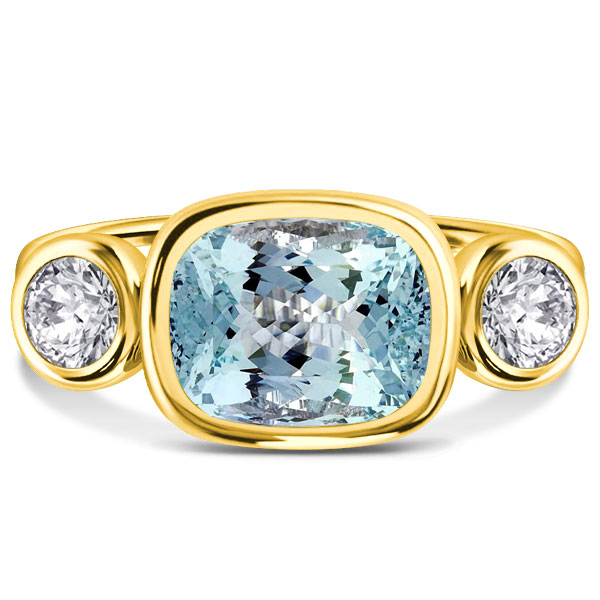 

Italo Aquamarine Ring Cushion Cut 3 Stone Engagement Ring, White