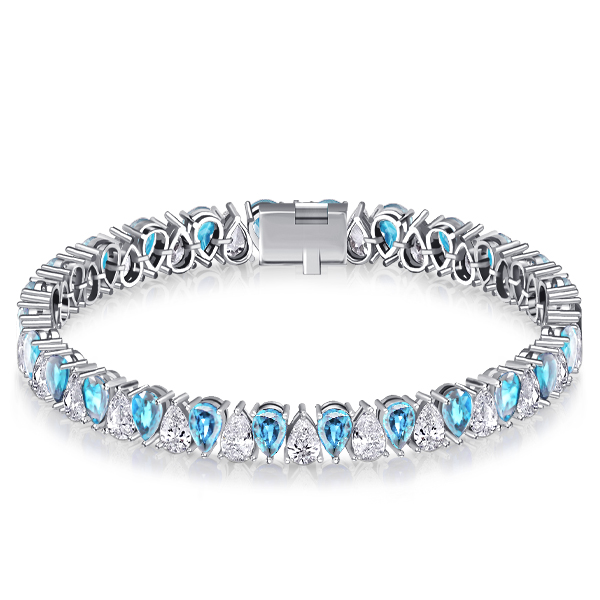 

Italo Pear Cut White & Aquamarine Tennis Bracelet For Women