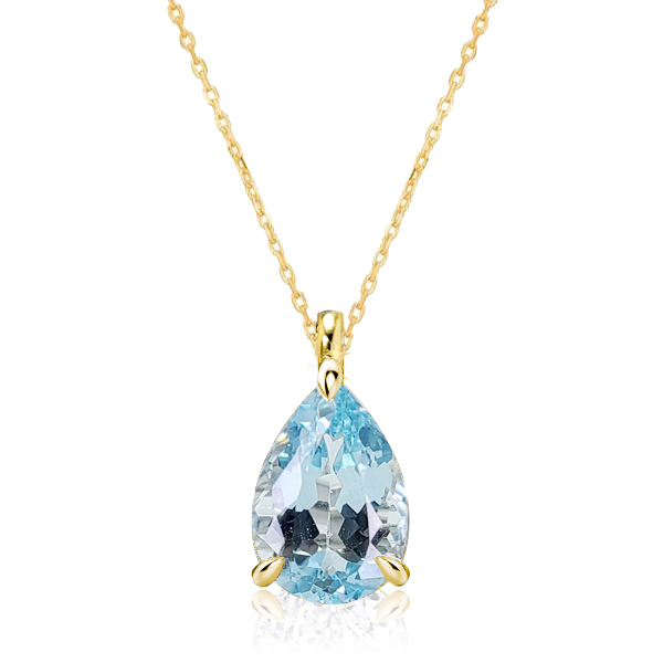 

Italo Golden Pear Cut Aquamarine Necklace Solitaire Necklace, White