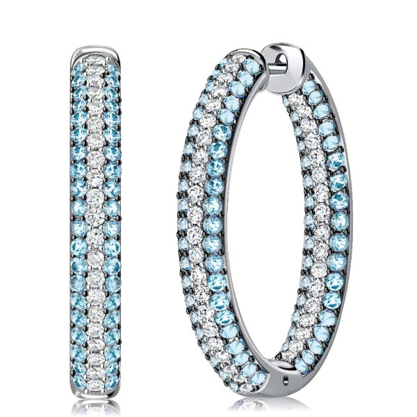 

Italo Triple Row Aquamarine Earrings Silver Oval Hoop Earrings, White