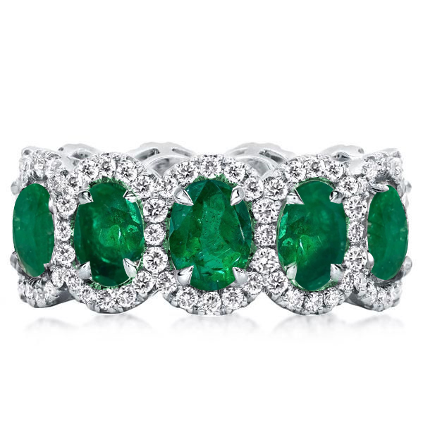 

Halo Oval Cut Emerald Green Eternity Wedding Band For Women, White
